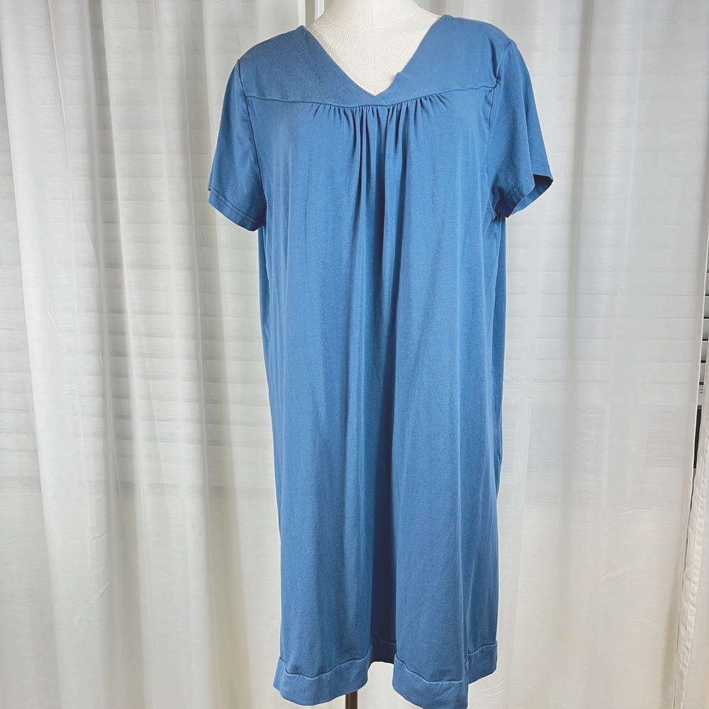 Fishers Finery Blue Bamboo Viscose Organic Cotton Nightgown Sleep Dress Large
